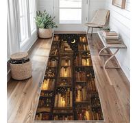 Vintage Bookshelf Runner Rug 60 x 120 cm Long Washable, Retro Library Carpet Runners for Hallway Non Slip, Kitchen Entryway Hall Bedroom Decor, Soft Low Pile oU&D268