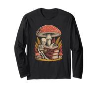 Vintage Bookworm Skeleton Reading Under A Wild Mushroom Long Sleeve T-Shirt