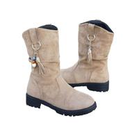 Vintage Booties With Fringes Women's Western Cowboy Boots Comfortable Large Size Ankle Boots Platform Pull-on Booties Autumn Winter Suede Ankle Shoes(Beige,5 UK)