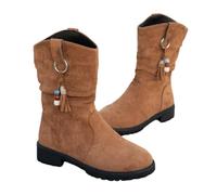 Vintage Booties With Fringes Women's Western Cowboy Boots Comfortable Large Size Ankle Boots Platform Pull-on Booties Autumn Winter Suede Ankle Shoes(Brown,6 UK)