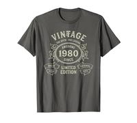 Vintage Born 1980 Limited Edition 46th Birthday 46 Years Old T-Shirt, Men, Asphalt Grey, Medium