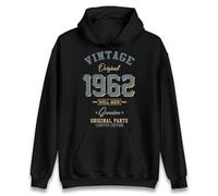 Vintage Born in 1962 Hoodie. Birthday Gift. Well Aged Original Parts Hoodie Black