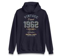 Vintage Born in 1962 Hoodie. Birthday Gift. Well Aged Original Parts Hoodie Navy