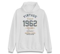 Vintage Born in 1962 Hoodie. Birthday Gift. Well Aged Original Parts Hoodie White
