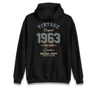 Vintage Born in 1963 Hoodie. Birthday Gift. Well Aged Original Parts Hoodie Black