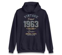 Vintage Born in 1963 Hoodie. Birthday Gift. Well Aged Original Parts Hoodie Navy