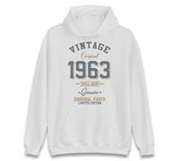 Vintage Born in 1963 Hoodie. Birthday Gift. Well Aged Original Parts Hoodie White