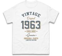 Vintage Born in 1963 T-Shirt. Birthday Gift. Well Aged Original Parts T-Shirt White