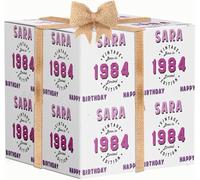 Vintage 'Born in' Personalised Birthday Wrapping Paper With 2 Plain Tags - RECYCLABLE - Add a name and year - Large Sheet 24 x 32in