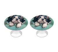Vintage Boston Terrier Round Drawer Handle 2 Pack | Dresser Cabinet Knobs Pull Stainless Steel Kitchen
