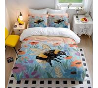 Vintage Botanical Bee Hand-Drawn Duvet Cover Set, Emphasizing Kindness & Life, Perfect for Single or Double Beds (03,Double200x200cm+50x75cm*2)