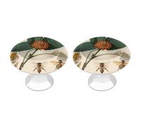 Vintage Botanical Bee Illustration Cabinet Knobs, 2-Pack Silver Stainless Steel Drawer Pulls with Screws, Elegant Hardware for Dressers, Kitchen,Cabinets & Desks