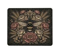 Vintage Botanical Bees Floral Small Mouse Pad | Botanical Illustration, Vintage Floral Motif, Dark Rustic Aesthetic, Wheat Accents, Elegant Nature Theme