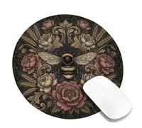 Vintage Botanical Bees Floral Small Mouse Pad | Botanical Illustration, Vintage Floral Motif, Dark Rustic Aesthetic, Wheat Accents, Elegant Nature Theme