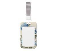 Vintage Botanical Blue Hydrangea Flowers Bouquet Sliding Id Badge Holder Hard Plastic Work Card Case Name Tag Protector for Nurses Office