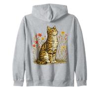 Vintage Botanical Cat Nature Lover Floral Tabby Cat Art Zip Hoodie