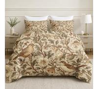 Vintage Botanical Coverless Duvet King, William Morris Style Summer Duvet | Bird Floral Comforter Set 4.5 Tog, Microfiber Bedding Quilt Set 230x220 with 2 Pillowcases, Machine Washable, kF47a