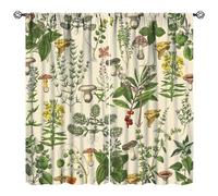 Vintage Botanical Curtains,Antique 1900s Plants Herbs Mushroom Blackout Window Drapes for Kitchen,Boho Retro Wildflower Green Leaf Ferns Farmhouse Window Treatment for Living Room 42x45 Inch