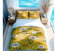 Vintage Botanical Duvet Cover Set Green Leaf Yellow White Floral Bedding 3-Piece Multi-size Selection No Comforter (03,Single 135x200 + 50x75cm)