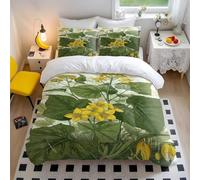 Vintage Botanical Duvet Cover Set Green Leaf Yellow White Floral Bedding 3-Piece Multi-size Selection No Comforter (02,Single 135x200 + 50x75cm)