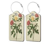 Vintage Botanical Garden Roses Flowers Luggage Tag for Suitcase 2 Pack Leather Luggage Tag with Privacy Flap Name Id Label and Metal Loop for Women Men Travel
