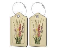 Vintage Botanical Gladiolus Flowers Luggage Tag for Suitcase 2 Pack Leather Luggage Tag with Privacy Flap Name Id Label and Metal Loop for Women Men Travel