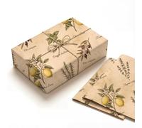 Vintage Botanical Herb Wrapping Paper 120gsm Thick Kraft Two Folded Sheets 50x70cm for Gardening Lover Birthday Rustic Wedding Lemon Olive Floral Aesthetic