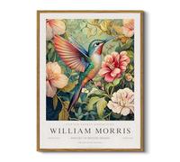 Vintage Botanical Hummingbird Floral Framed Canvas Wall Art, William Morris Inspired Classic Illustration Print, Retro Victorian-Style Floral Bird Art for Home Office Bathroom Bedroom Decor