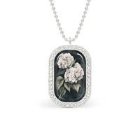 Vintage Botanical Hydrangea Flowers Rectangle Pendant Necklace Silver Women Jewelry Alloy Keychain Tag Jewelry