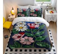 Vintage Botanical Illustration Floral Duvet Cover Set, Art Nouveau Style Bedding, 3-Piece for Elegant Bedroom Decor (04,Double200x200cm+50x75cm*2)