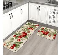 Vintage Botanical Kitchen Mats for Floor, Cherries Blossom Pattern Soft Mats, Cushioned Comfort Washable Non Slip Decor Rugs for Kitchen Sinks Laundryroom Bathroom 2PCS