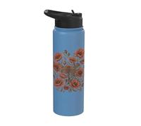 Vintage Botanical Poppy Dragonfly Illustration Poppies Boho Stainless Steel Insulated Water Bottle