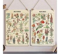 Vintage Botanical Prints Room Decor Aesthetic Floral Wall Decor Wildflowers Poster Metal Tin Sign, Botanical Wall Art Flower Wall Art Boho Decor Plant Poster, 30 x 20 cm Retro Tin Signs, 2Pcs