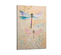 Vintage Botanical Purple Dragonfly Canvas Wall Art Abstract Insect Floral Artwork Classic Nature Themed Pictures Chic Hanging Paintings Poster for Bedroom Living Room Wall Decor 24x36inch(60x90cm)