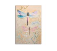 Vintage Botanical Purple Dragonfly Canvas Wall Art Abstract Insect Floral Artwork Classic Nature Themed Pictures Chic Hanging Paintings Poster for Bedroom Living Room Wall Decor 20x30inch(50x75cm)