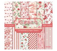 Vintage Botany Pattern Scrapbook Paper Pack, 24 Sheets 6x6 Inches, Premium Cardstock for Origami, Scrapbooking, Decoupage, Card Making, Craft Paper Sheets for Journaling & DIY Projects (Red)