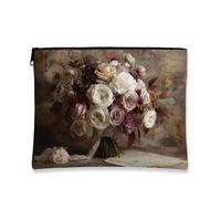 Vintage Bouquet Cosmetic Makeup Bag, Romantic Antique Floral Travel Pouch for Women, Small Portable Zipper Organizer, Gift for Valentine's Day Skincare Toiletry, antique, 7x9 Inch, Flower