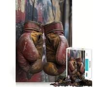 Vintage Boxing Gloves Hanging on Wall Jigsaw Puzzle 1000 Think Boost Game Tight Lock No Loose Pieces Interactive Brain Challenge for Home (38x52cm)