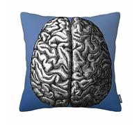 Vintage Brain Drawing Pillow Case 18" X 18" Inch Dark Blue for Room Sofa Cotton Linen Pillow Cover