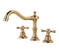 Vintage Brass 3-Hole Bathroom Faucet Antique Double Handle Mixer Tap Luxurious Gold Finish Classic Rubinetto for Stylish Bath Decor