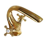 Vintage Brass Bathroom Faucet with Double Cross Handle Single Hole Cold Hot Mixer Gold Vanity Tap Retro Style Sink for