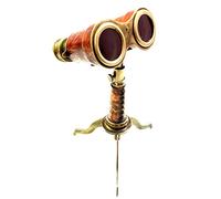 Vintage Brass Binoculars with Stand, Decorative Nautical Design, Leather-Wrapped Body, Antique Style