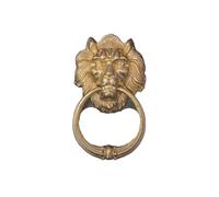 Vintage Brass Cast Lion Head Door Knocker Solid Wood Villa Courtyard Gate Ring Handle and Knob Decoration for Front Door(Gold)