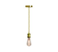 Vintage Brass Ceiling Pendant Light E27 with 2m Gold Twisted Fabric Cable Lamp Holder Suspended Hanging Light Kit for Kitchen Island, Bar, Office & Cafe Lighting