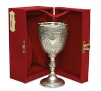 Vintage Brass Chalice Goblet Handmade Wine Goblet Antique-Style Wedding Wine Glass in Velvet-Lined Gift Box - Ideal Gift for Collectors, Renaissance Enthusiasts (Silver)