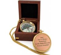 Vintage Brass Compass Gift for Dad, You've Always Pointed Me In The Right Direction Engraved Pocket Compass, Father’s Day Birthday Keepsake Gift Dad YOU'VE ALWAYS COMPASS W/WOODEN BOX