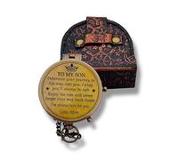 Vintage Brass Compass with Inspirational Message for Son, Antique Design with Decorative Case, Mom to Son Gift, Bronze 2 Inch