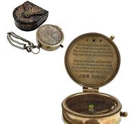Vintage Brass Compass with J.R.R. Tolkien Quote, Decorative Leather Case, Antique-Style Navigation Tool, Gift for Collector, Men