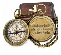 Vintage Brass Compass with “Second Star to the Right” Dial - Inspirational Pocket Compass Gift for Son, Daughter, or Friend | Motivational Keepsake for Graduation, Birthday, Christmas, or Travel Gift