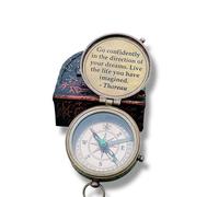 Vintage Brass Compass with Thoreau Quote, Decorative Nautical Navigation Instrument, Antique Style Chain, Inspirational Gift 2 Inch